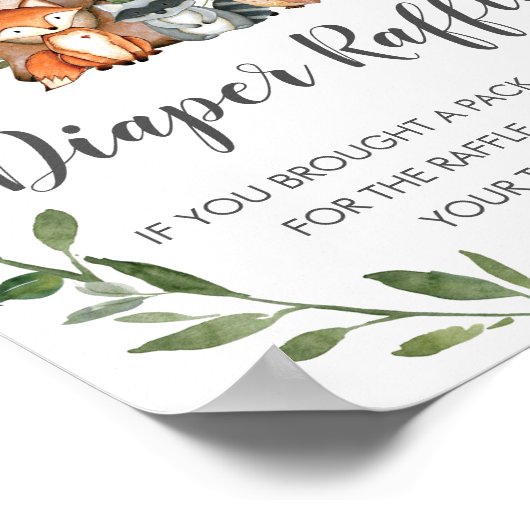 緑素朴の森の動物おむつラッフル ポスター (角)