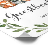 緑素朴の森の動物のゲストブックサイン ポスター (角)