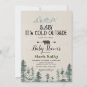 緑素朴の森の赤ちゃんシャワー外は寒い 招待状 (正面)