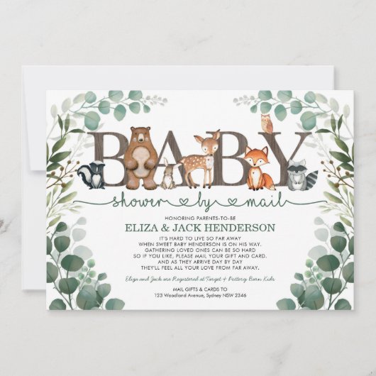 緑素朴の森の赤ちゃんシャワー郵便 招待状 (正面)