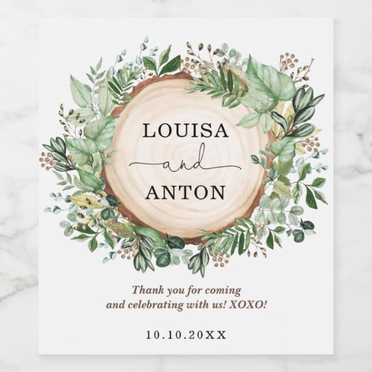 緑素朴の植物学庭園の結婚式の恩恵 ワインラベル (シングルラベル)