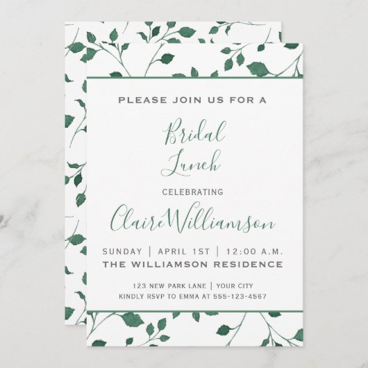 緑素朴の水色の葉 |ブライダルランチ 招待状 (正面/裏面)
