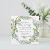 緑素朴の水色幾何学的なベビーシャワー 招待状 (スタンド正面)