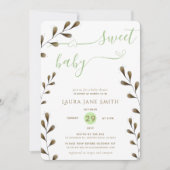 緑素朴の男女兼用甘い赤ちゃん 招待状 (正面)