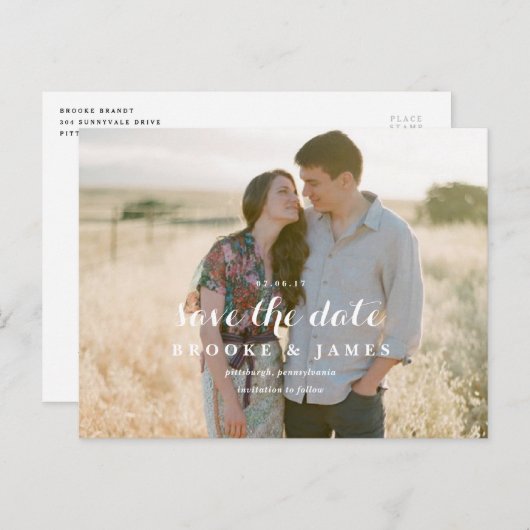 緑素朴の結婚式の日付のポストカードを保存 案内ポストカード (正面/裏面)