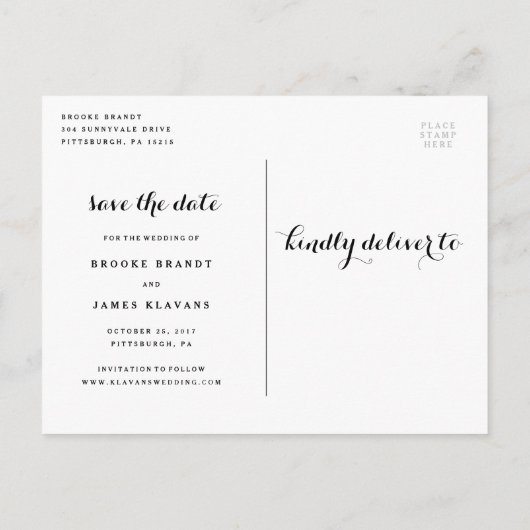 緑素朴の結婚式の日付のポストカードを保存 案内ポストカード (裏面)