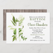 緑素朴の緑の十字騎士の洗礼 招待状 (正面/裏面)