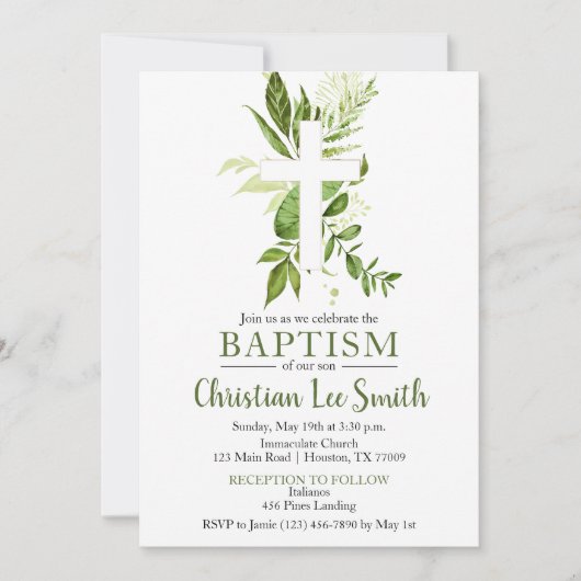 緑素朴の緑の十字騎士の洗礼 招待状 (正面)