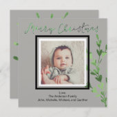 緑素朴の葉の写真メリークリスマス シーズンカード (正面/裏面)