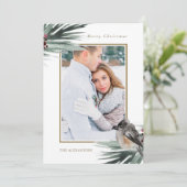 緑素朴の葉写真楽しいクリスマス シーズンカード (スタンド正面)