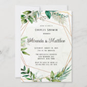 緑素朴の葉幾何カップルのシャワー 招待状 (正面)