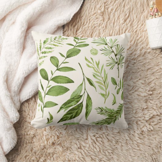 緑素朴の葉水色 クッション (ブランケット)