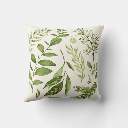 緑素朴の葉水色 クッション (裏面)