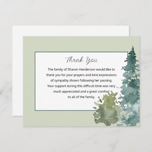 緑素朴の葬儀サンキューノートカード サンキューカード (正面/裏面)