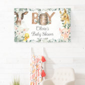 緑素朴の農業動物の赤ちゃんシャワー背景 横断幕 (インサイチュ)