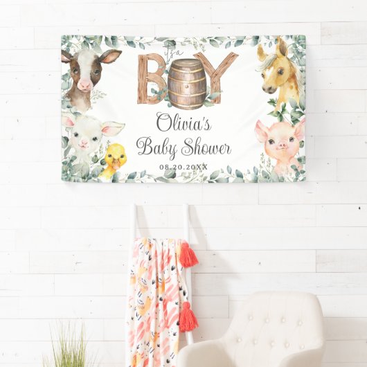 緑素朴の農業動物の赤ちゃんシャワー背景 横断幕 (インサイチュ)