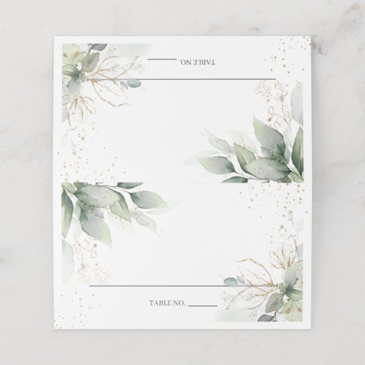 緑素朴の金ゴールドの結婚葉のブライダルシャワー プレイスカード (外部開封)