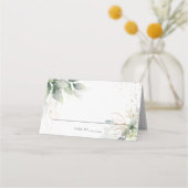 緑素朴の金ゴールドの結婚葉のブライダルシャワー プレイスカード (裏面)