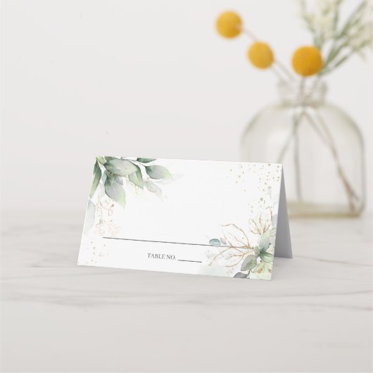 緑素朴の金ゴールドの結婚葉のブライダルシャワー プレイスカード (裏面)