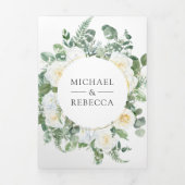 緑素朴アイボリーフローラ写真QRコード結婚s 三つ折り招待状