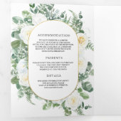 緑素朴アイボリーフローラ写真QRコード結婚s 三つ折り招待状