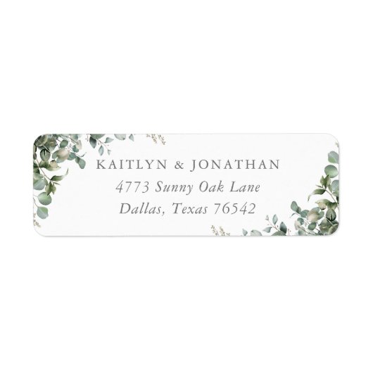 緑素朴エレガントのユーカリ差出人住所 ラベル (正面)