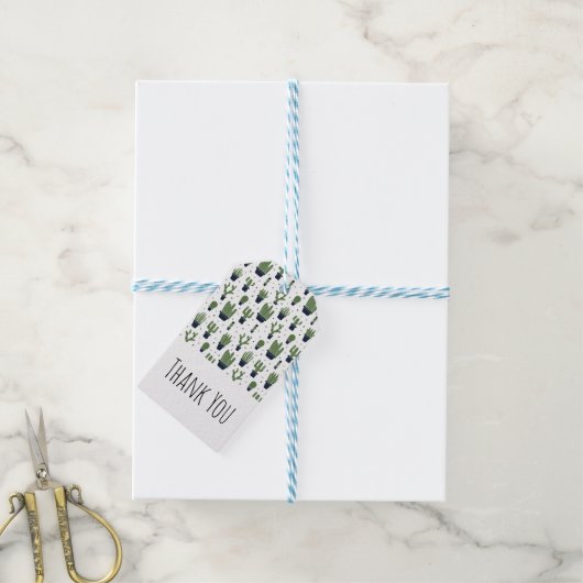 緑素朴サボテン砂漠パターンありがとう ギフトタグ (より糸付き)