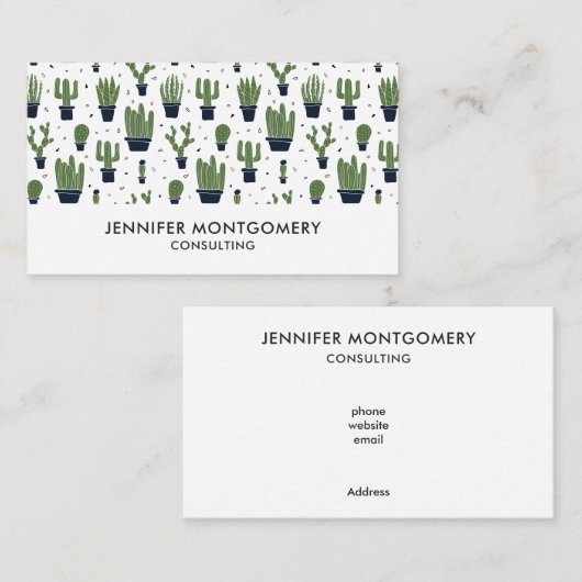 緑素朴サボテン砂漠パターン 名刺 (正面/裏面)