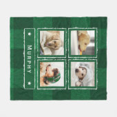 緑素朴デニムバッファロープレイド4フォトドッグ大 フリースブランケット (正面(横))