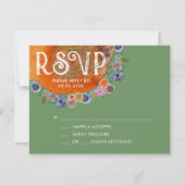 緑素朴ボホ水彩野花結婚の 出欠カード (正面)