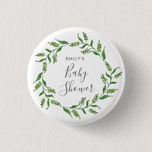 緑素朴リースベビーシャワー 缶バッジ (正面)