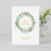 緑素朴リースメリークリスマス金ゴールド 箔シーズンカード (立ち正面)