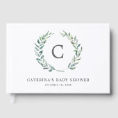 緑素朴リースモノグラムベビーシャワー ゲストブック (正面)