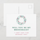 緑素朴リース | Be my Bridesmaid 結婚's インビテーションポストカード (正面/裏面)