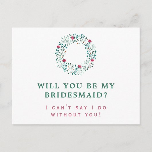 緑素朴リース | Be my Bridesmaid 結婚's インビテーションポストカード (正面)