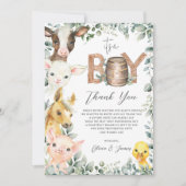 緑素朴園の納屋周囲の庭動物それが男の子だ サンキューカード (正面)