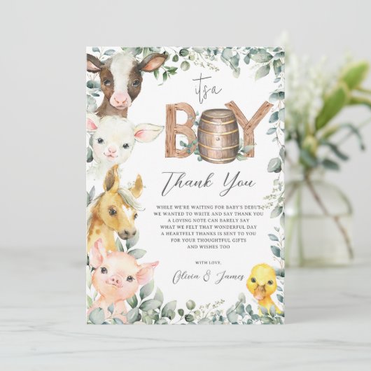 緑素朴園の納屋周囲の庭動物それが男の子だ サンキューカード (スタンド正面)