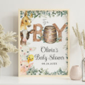 緑素朴園動物の赤ちゃんシャワー ポスター