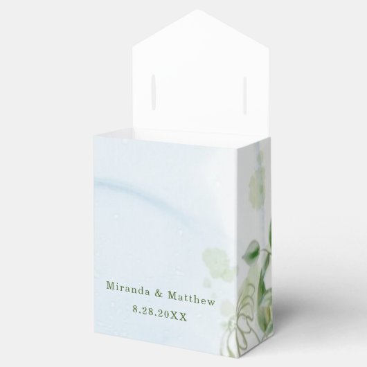 緑素朴塵性ブルーエアリー結婚式の引き出物ボックス フェイバーボックス (オープン)