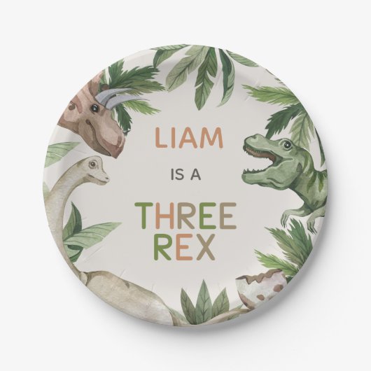 緑素朴恐竜3歳レックス3歳 ペーパープレート (正面)