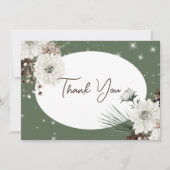 緑素朴松の冬の輝結婚き サンキューカード (正面)