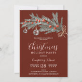 緑素朴松の赤いクリスマス企業の会社 招待状 (正面)