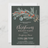 緑素朴松の赤いクリスマス企業の会社 招待状 (正面)