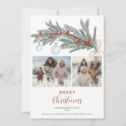 緑素朴松赤メリークリスマス3枚の写真 シーズンカード (正面)