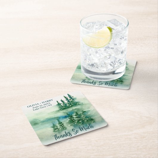 緑素朴林の松 スクエアペーパーコースター (インサイチュ)