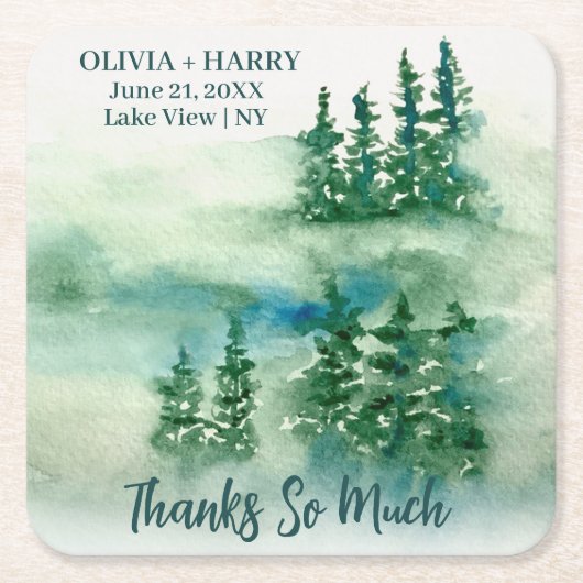 緑素朴林の松 スクエアペーパーコースター (正面)