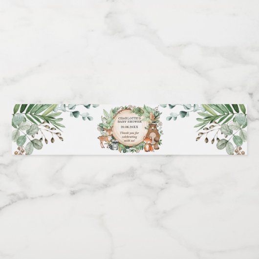 緑素朴林の森の赤ちゃんシャワー ペットボトルラベル (シングルラベル)