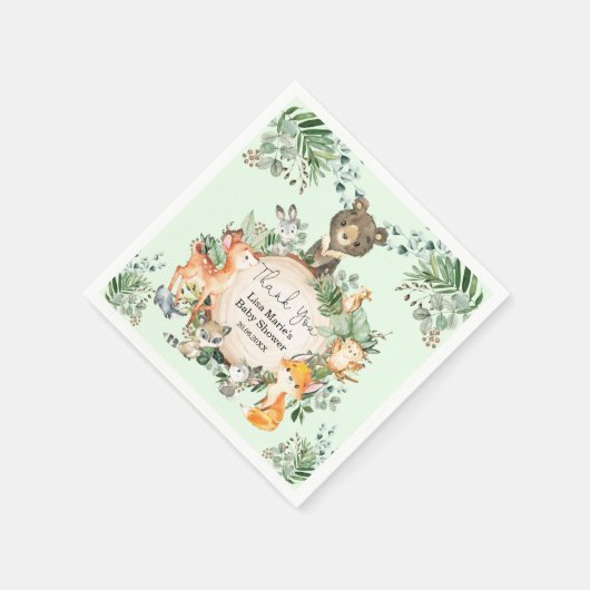 緑素朴林の森の赤ちゃん動物 スタンダードカクテルナプキン (角)