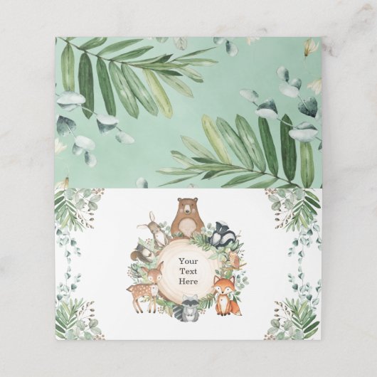 緑素朴林の森の赤ん坊の動物パーティー プレイスカード (外部開封)