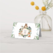 緑素朴林の森の赤ん坊の動物パーティー プレイスカード (正面)